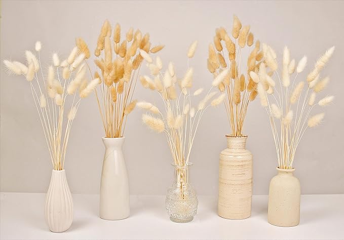 120 PCS Bunny Tails Dried Flowers, Dried Pampas Grass Bouquet, Boho Table Decor, White Pampas Grass Small, Dried Bunny Tails, Pampas Grass for Wedding, Home, Rustic Party, Baby Shower Decorations-CasaMuseHome
