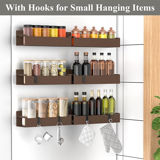 6 Pack Magnetic Spice Rack Organizer for Refrigerator and Oven, Brown Fridge Organizers and Storage for Kitchen-CasaMuseHome