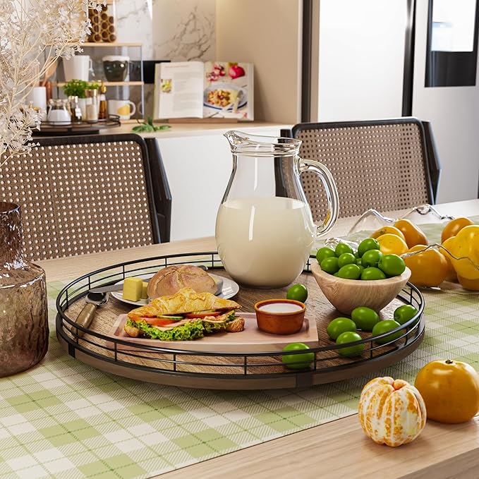 Acacia Wood 16" Lazy Susan Turntable Organizer for Table Top, Farmhouse Large Round Lazy Susan for Cabinet Kitchen Centerpieces Dining Table, for Condiments Charcuterie, Bathroom Vanity Tray Decor-CasaMuseHome