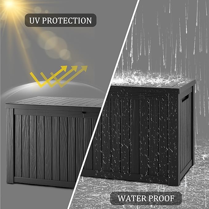 180 Gallon Resin Deck Box, Waterproof Outdoor Storage Bin for Patio Furniture, Pool Accessories, and Garden Tools, Lockable & UV-Resistant, Black-CasaMuseHome
