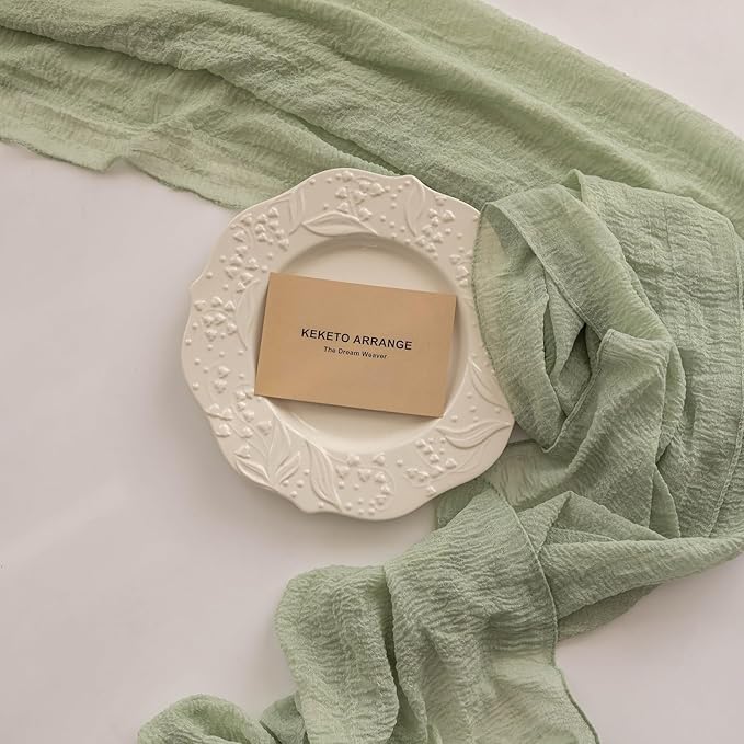 6pcs Cheesecloth Table Runner Sage Green Gauze 120 Inch 10 FT Rustic Boho Cheese Cloth Runner for Wedding Baby Shower Bridal Shower Party Long Sheer Centerpiece Home Decoration-CasaMuseHome