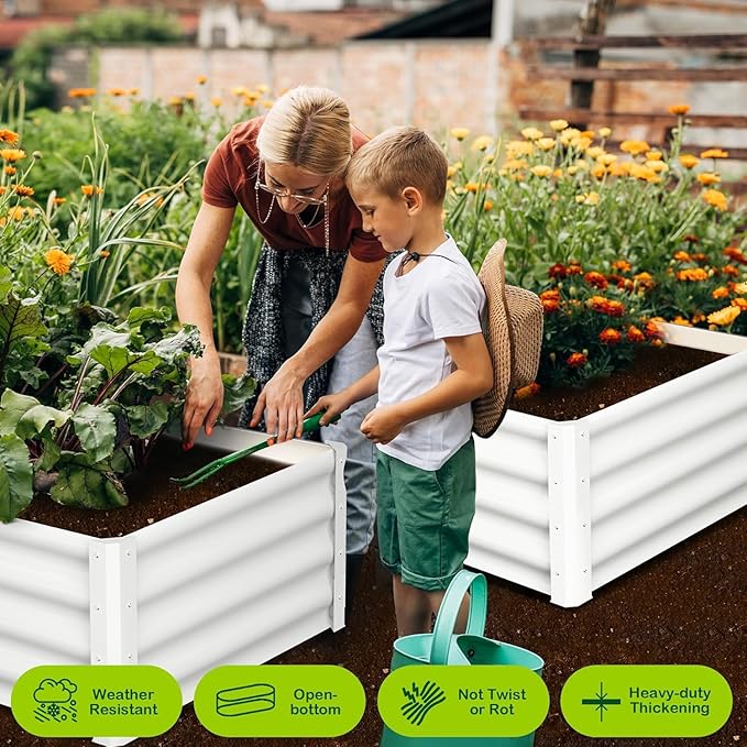 6x3x1ft Large Outdoor Planter Boxes Kit Set of 2, Galvanized Raised Bed Planter with Open-Ended Base Design, Elevated for Outdoor Plants, Durable Raised Bed for Gardening,Beige-CasaMuseHome
