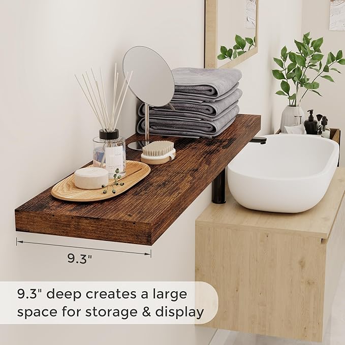 40 Inch Floating Shelvese, 40" W x 9" D Floating Shelf Set of 2, Farmhouse Wood Wall Shelves for Bedroom, Kitchen, Wall Mounted Deep Shelving for Home Decor, Rustic Brown Color-CasaMuseHome