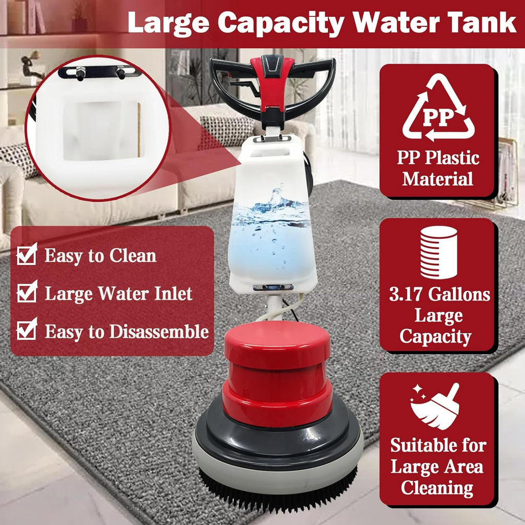 TECHTONGDA Floor Polisher & Buffer Commercial Floor Buffer Scrubber 17" Carpet Cleaning Machine 154RPM Industrial Orbiter Floor Cleaning with 3gal Tank and 3 Brush heads