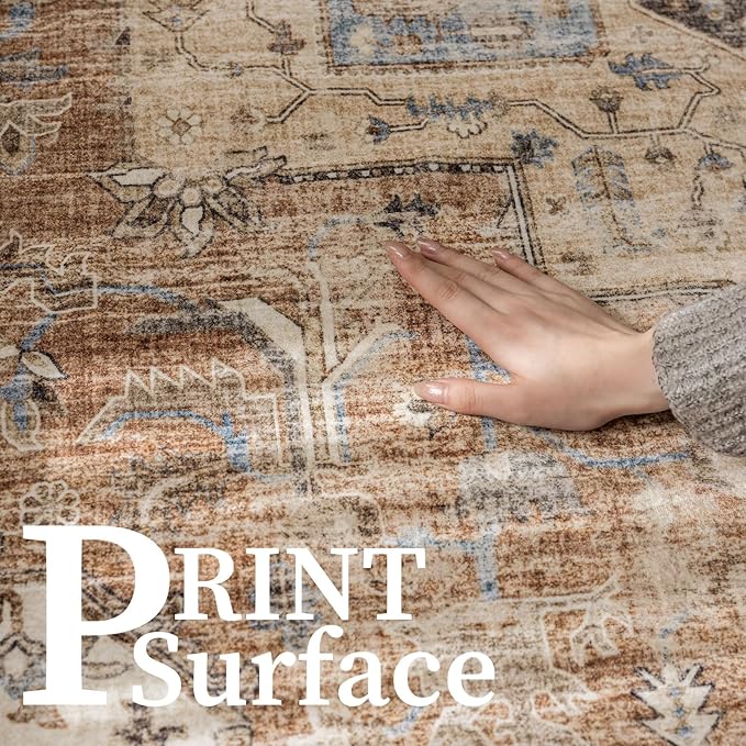 6'x9' Area Rug - Vintage Persian Medallion Design Low-Pile Faux Wool Rug, Non-Slip Backing, Machine Washable, for Living Room, Dining Room, Bedroom (Brick Red)-CasaMuseHome