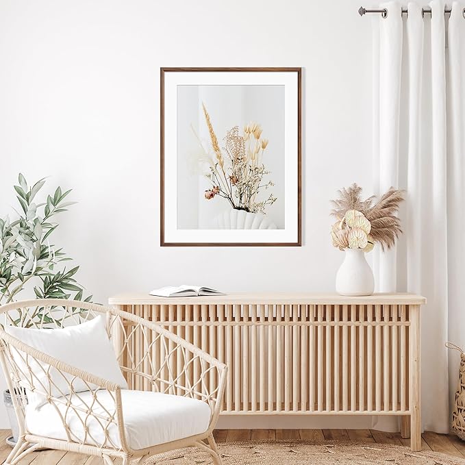 22x28 Poster Frame Set of 2 Natural Solid Walnut Photo Frames with 18x24 Removable Mat Wall Hanging Large Handcrafted Frame with HD Plexiglass Wall and Tabletop Display Large Picture Frame-CasaMuseHome