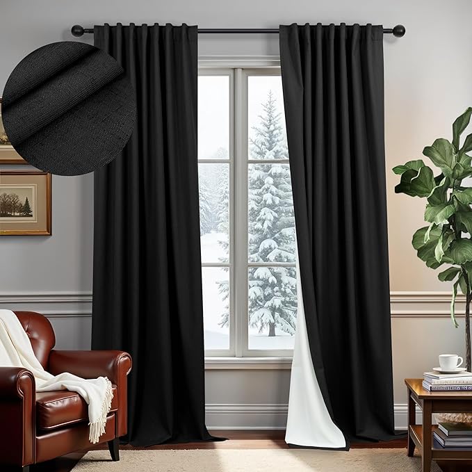 102 Inch Curtains Black Out Linen Blackout Curtains for Bedroom Aesthetic 2 Panel Long Drapes Large Window Sun Light Blocker Custom Made Size Thermal Insulated Curtains for Living Room 52x102 Length-CasaMuseHome
