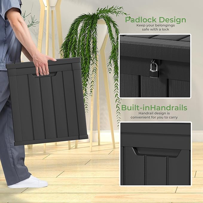 45 Gallon Resin Deck Box, Waterproof Outdoor Storage Bin for Patio, Poolside, and Garden, Lockable & UV-Resistant, Ideal for Small Spaces, Black-CasaMuseHome