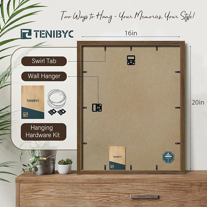 16x20 Picture Frame Set of 3 - Brown Woodgrain, Wood Poster Frame, HD Tempered Glass, Wall Gallery Hanging-CasaMuseHome