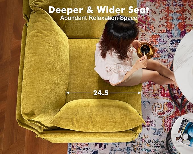 136.4" Oversized Modular Sectional Sofa, U Shaped Convertible Couch with Movable Ottoman, Large 7 Seat Corner Couches for Living Room Deep Seat Yellow Chenille-CasaMuseHome