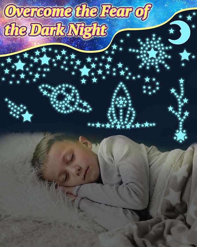 201 Pcs Glow in The Dark Stars Stickers for Ceiling, Toddler Stocking Stuffers Wall Room Decor Gifts, Luminous 3D Glowing Stars Easter Basket Stuffers for Kids Boys Girls-CasaMuseHome