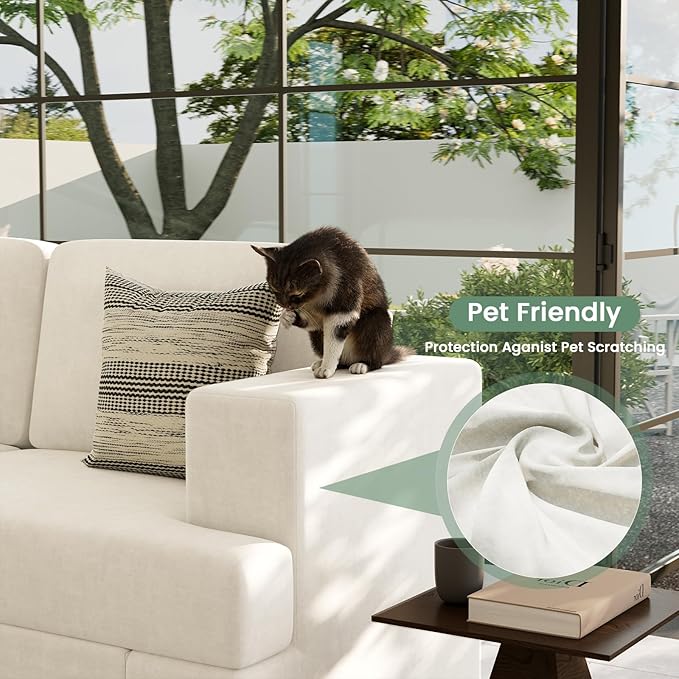 2 Piece Set Comfy Sofa Couch, 2 3-Seater Sofa with Deep Seats, Modern Sleeper Couch for Living Room, Beige Chenille-CasaMuseHome