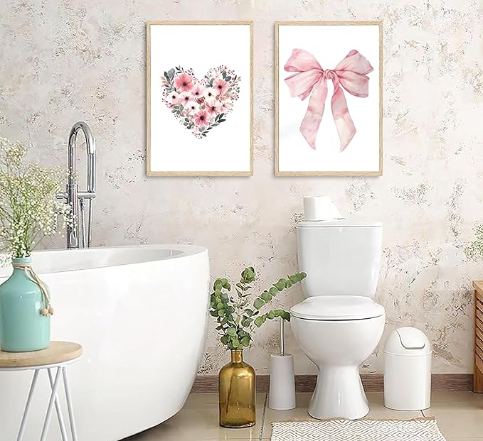 3Pcs Cute Bunny Canvas Wall Art Pink Bow Easter Poster Prints Love Wildflowers Picture Decoration for Nursery Girl Bedroom Children's Room Easter Gifts for Kids Unframed-CasaMuseHome