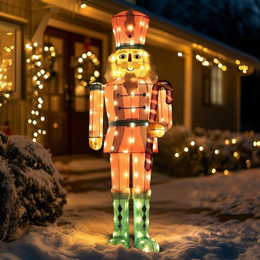 61Inch Nutcracker Christmas Decor Outdoor with LEDs 5 Feet Lighted Large Nutcracker Lighted Christmas Decorations Outdoor with Stakes & Zip Ties for Xmas Yard, Porch, Lawn-CasaMuseHome