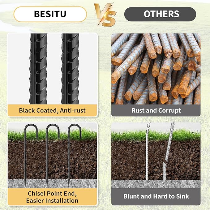 16 Inches 24-Pack J Hook Rebar Stakes Heavy Duty Tent Stakes with Chisel Point End, Steel Ground Anchors Metal Garden Stakes Chain Link Fence Stakes Black Coated-CasaMuseHome