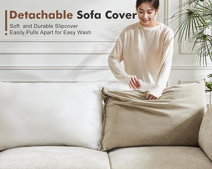 136.4" Oversized Modular Sectional Sleeper Sofa Bed, U Shaped Convertible Couch with Movable Ottoman, Large 8 Seat Corner Couches for Living Room Deep Seat Beige Chenille-CasaMuseHome