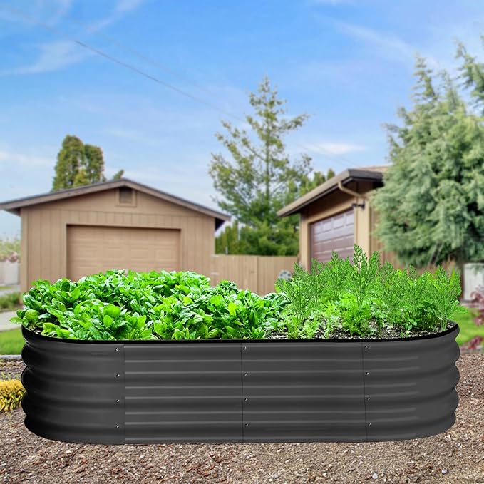 2 Pcs 4.5x2x1.5ft Oval Raised Garden Bed,Galvanized Raised Beds,Open-Ended Base Metal Raised Planter Beds,Garden Bed Outdoor,Planter Raised Boxes for Vegetables, Flowers,Tool-Free Asse,Gray-CasaMuseHome