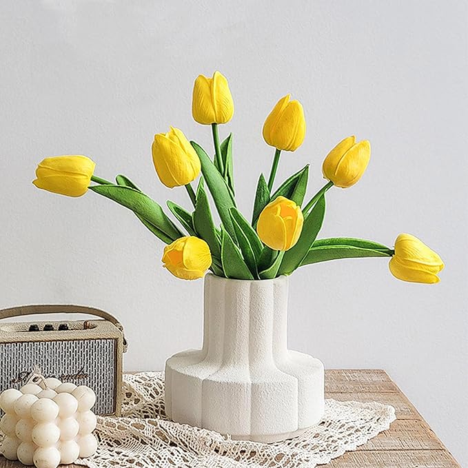 20pcs Yellow Artificial Tulip Fake Flower 12.9 Inch Spring Mother's Day Easter Gift for Home Kitchen Wedding Decoration-CasaMuseHome
