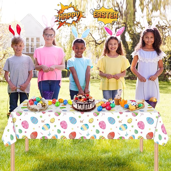2 Pack Easter Tablecloth - Colorful Easter Eggs Table Cloth, Plastic Disposable Rectangle Spring Easters Egg Table Cover for Easters Tables Decorations and Party Supplies Decor Favors, 108 x 54 Inch-CasaMuseHome