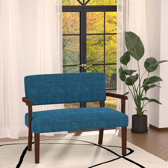 Accent Chair 2 Seat, Arm Chairs with Soft Seat and Armrests for Living Room, Love seat for Dining, Reading, and Waiting Rooms (Blue)-CasaMuseHome