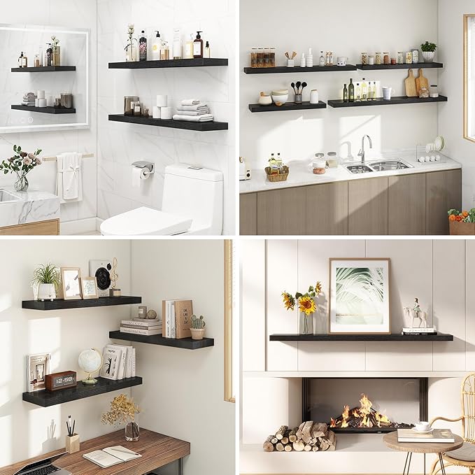 48 Inches Floating Shelves for Wall, 9.3" Deep Long Floating Shelves Set of 1, Large Display & Storage Shelf, Wall Shelf for Bathroom Bedroom Living Room Kitchen Office, Black-CasaMuseHome