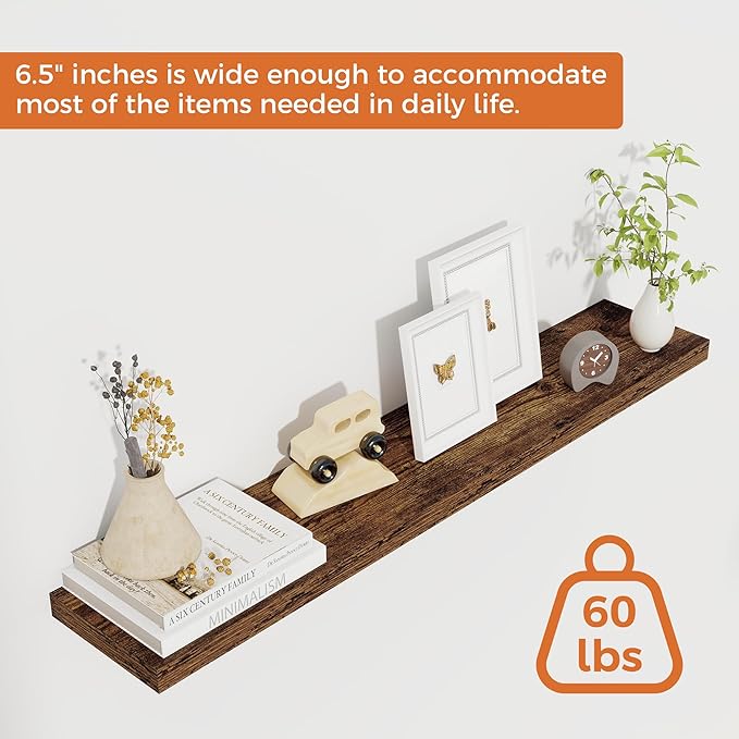 36Inch Floating Shelves for Wall 2 Pack Wood Shelves for Kitchen, Bathroom, Bedroom Wall Mounted Rustic Wood Floating Shelf with Invisible Brackets for Books, Storage, Decor, Rustic Brown-CasaMuseHome