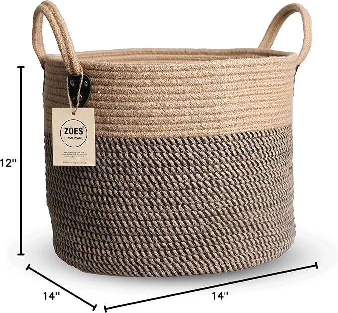 14"x12" Natural Jute Rope Woven Storage Basket with Handles for Plant, Blankets,Toys,Clothes,Shoes - Living Room Home Decor,Multifunctional Basket for Organizer,Picnic,Artificial Tree-CasaMuseHome