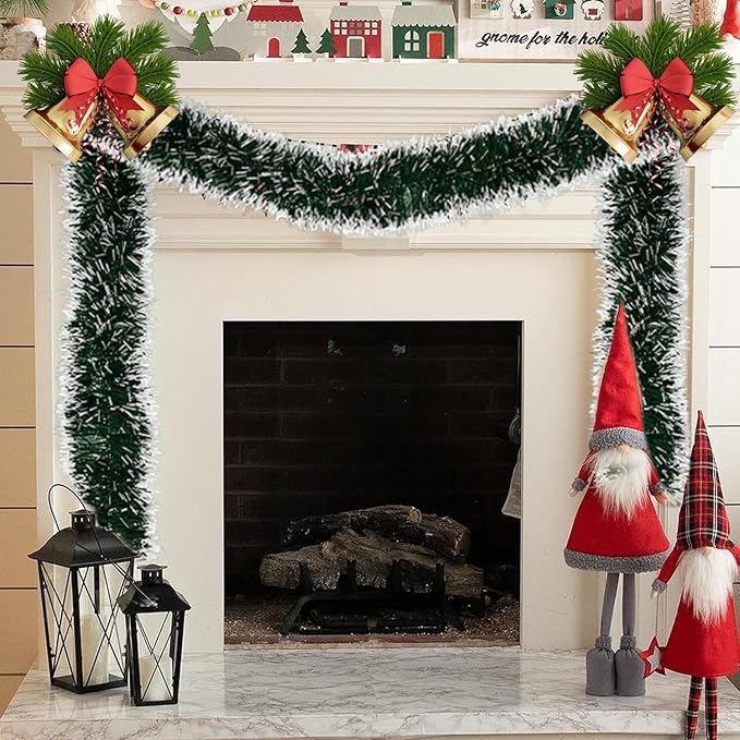 50 FT/15M Long Dark White Artificial Christmas Tinsel Garland Decorations DIY for Xmas Tree,Fireplace Mantel,Stairs Railing Outdoor Indoor Holiday Decor-CasaMuseHome