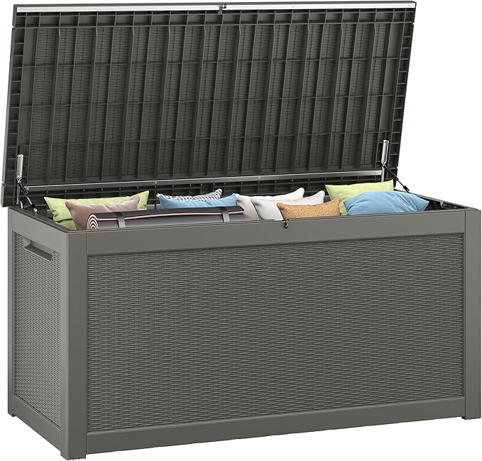 260 Gallon Resin Deck Box, Large Indoor and Outdoor Storage Box, Weatherproof and UV Resistant Outdoor Storage Box with Built-in Steel Beams for Patio Cushions, Pool Supplies-CasaMuseHome