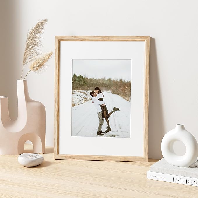 12x16 Picture Frame Natural Solid Oak Photo Frames with 8.5x11 Removable Mat Wall Hanging Large Handcrafted Frame with HD Plexiglass Wall and Tabletop Display Large Poster Frame-CasaMuseHome