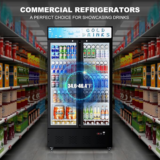 30 Cu.ft. Commercial Beverage Refrigerators Glass Door Refrigerator Upright Display Cooler with Soft LED Light and Adjustable Shelves for Restaurant Grocery Stores Home-CasaMuseHome