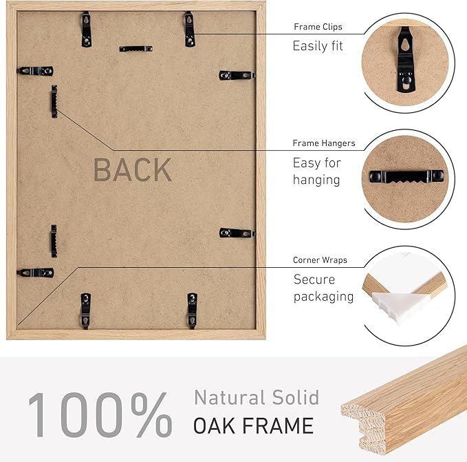 12x16 Picture Frame Natural Solid Oak Photo Frames with 8.5x11 Removable Mat Wall Hanging Large Handcrafted Frame with HD Plexiglass Wall and Tabletop Display Large Poster Frame-CasaMuseHome