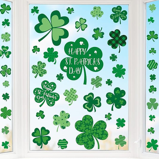 9 Sheets St Patricks Day Window Clings, 115 PCS St Patrick's Day Shamrock Window Stickers for St Patricks Day Decorations, Green Static Spring Window Clings for Glass Windows St Patricks Day Decor-CasaMuseHome