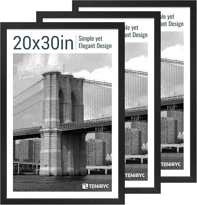 20x30 Poster Frame Set - 3 Pack, Textured Black Solid Wood Picture Frame, Wall Gallery Frame - Wall Hanging-CasaMuseHome