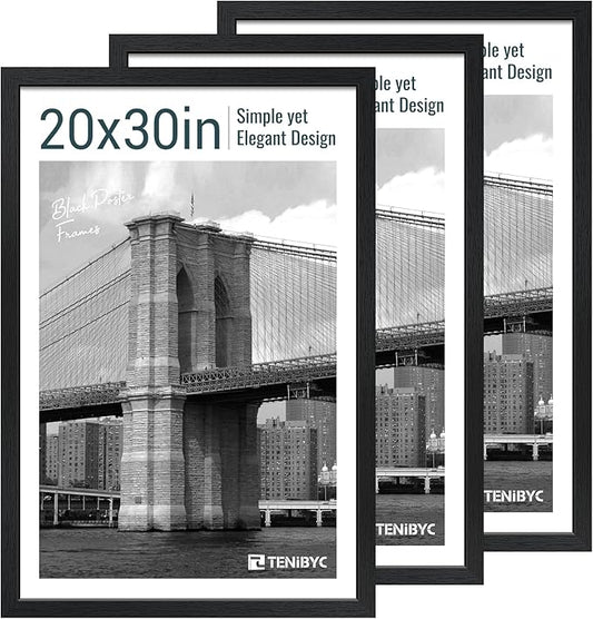 20x30 Poster Frame Set - 3 Pack, Textured Black Solid Wood Picture Frame, Wall Gallery Frame - Wall Hanging-CasaMuseHome