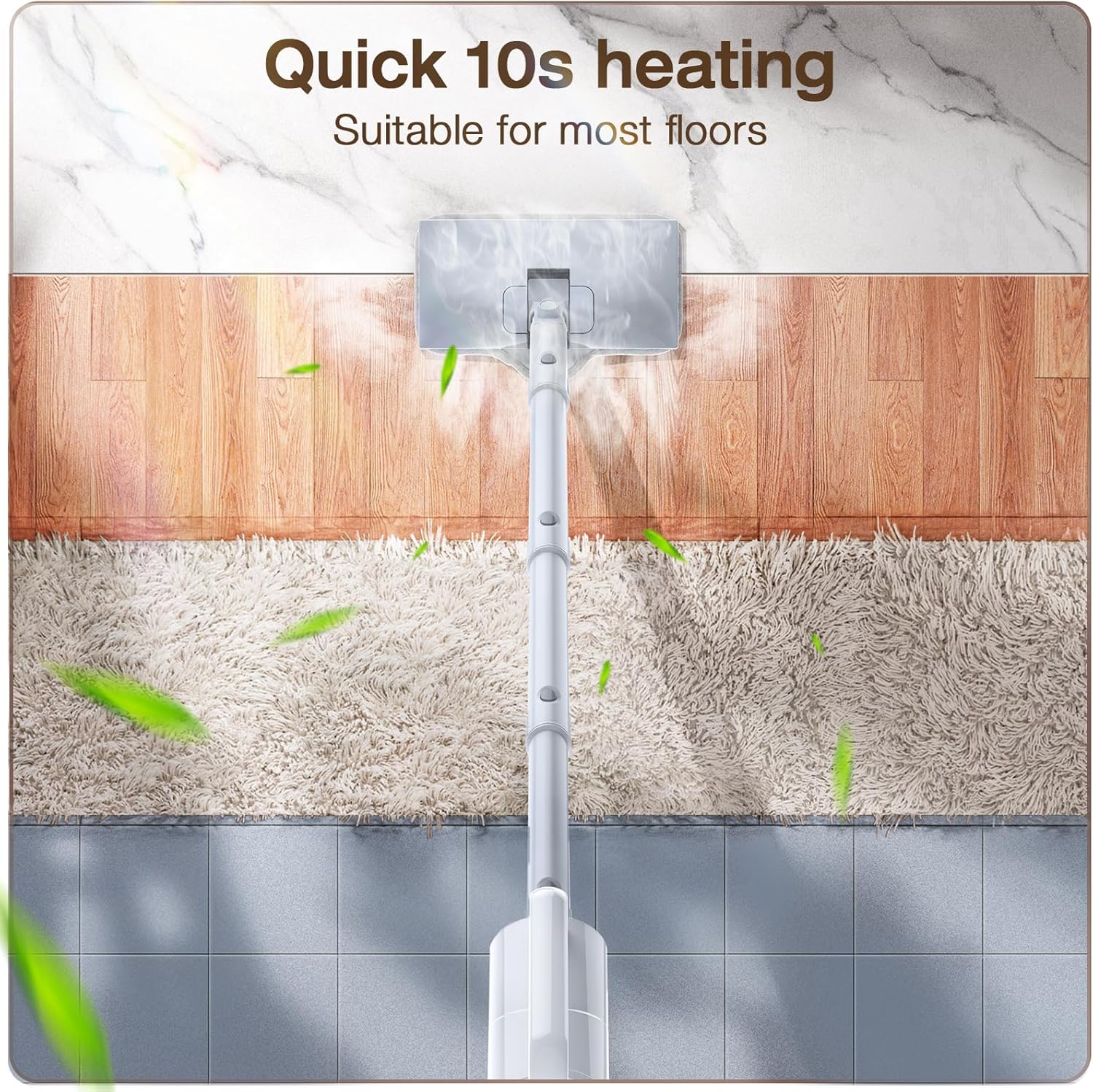 ScrubWiz Steam Mop Cleaner with Detachable Handheld Steamer, 10-in-1 Multi Accessories, Washable Microfiber Pads, 350ml and 2 Adjustable Level for Cleaning Floor, Carpet, Tile, BBQ Grill, Light White