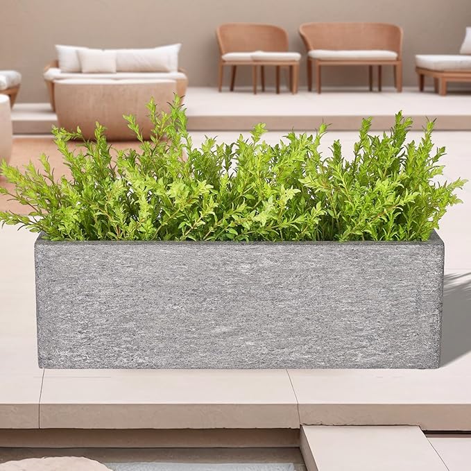 24 Inch Rectangular Concrete Planter,Durable All-Weather Use with Drainage Holes,Large Rectangular Planter for Outdoor Indoor Plants-CasaMuseHome