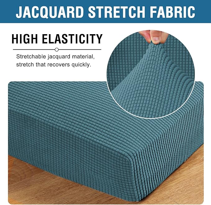 H.VERSAILTEX Super Stretch Individual Seat Cushion Covers Sofa Covers Couch Cushion Covers Slipcover Sets Thick Jacquard Textured Twill Fabric (2 Piece Large Sofa Cushion Covers, Storm Blue)-CasaMuseHome