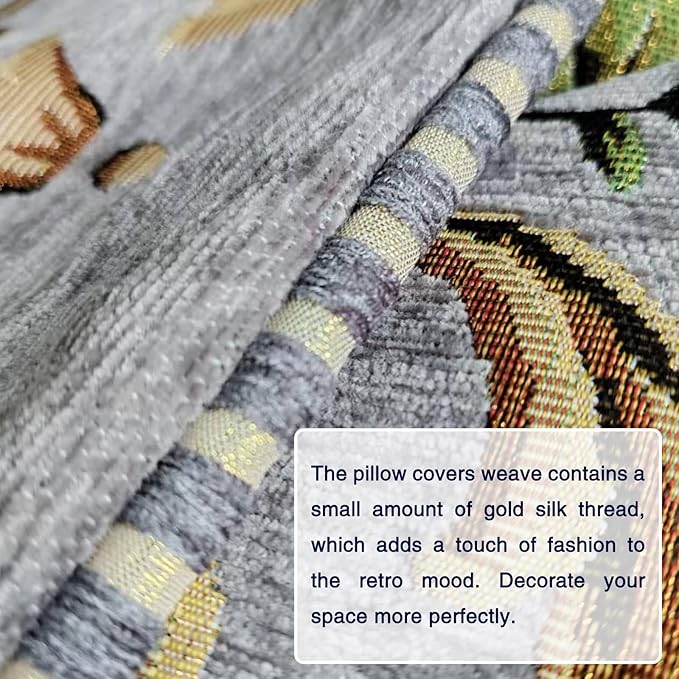 2 Pcs Grey Chenille Vintage Embroidered Throw Pillow Covers 18x18in,Grey Tassel Vintage Pattern Pillow Covers, Floral Embroidered Cushions Covers for Sofa Couch Bed Chairs Car-CasaMuseHome