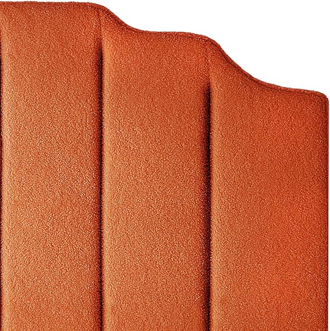 24KF Orange Teddy Fabric Tufted for Queen Upholstered Headboard, Modern Vertical Channel Design Full Headboard with Stepped Silhouette Top Edge,6026-Q-Teddy Orange-CasaMuseHome