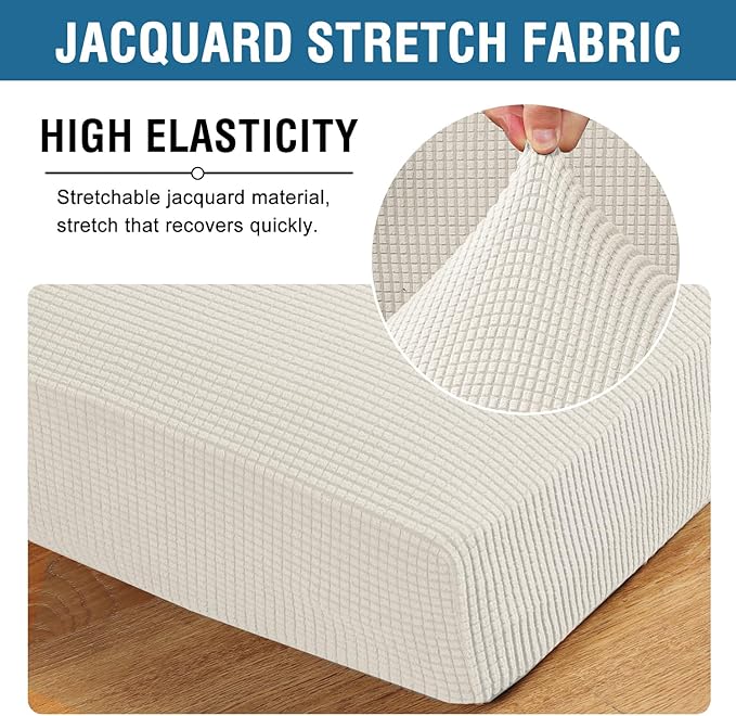H.VERSAILTEX Super Stretch Individual Seat Cushion Covers Sofa Covers Couch Cushion Covers Slipcover Sets Thick Jacquard Textured Twill Fabric (1 Piece Sofa Cushion Cover, Porcelain)-CasaMuseHome