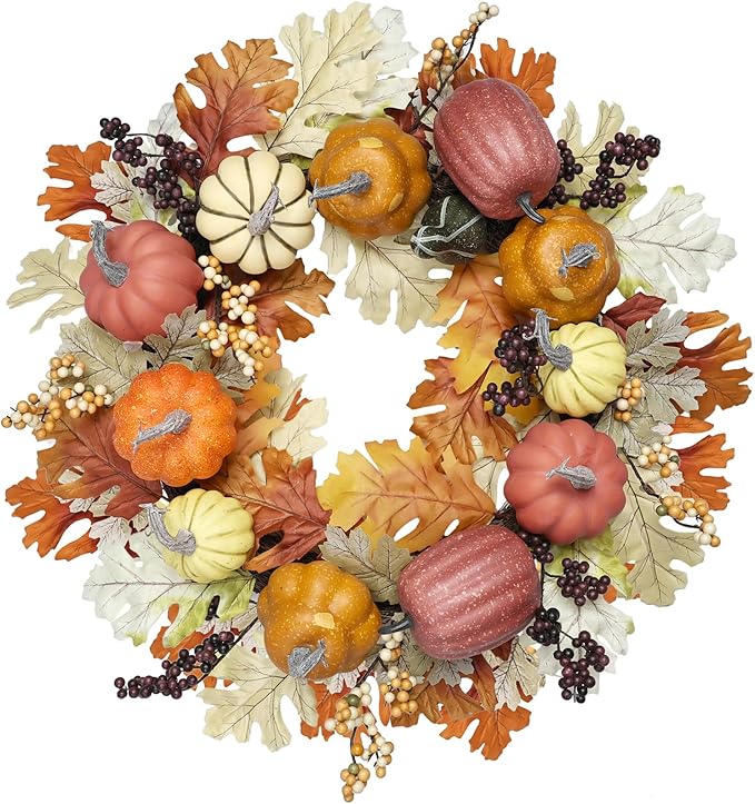 24 inch Fall Wreaths for Front Door Outside Autumn Wreath Fall Decorations for Home Decor Pumpkin Wreath for Farmhouse Holiday Thanksgiving Harvest Halloween Outdoor Indoors Fall Front Porch-CasaMuseHome