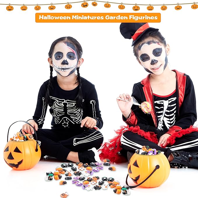 65 Pcs Mini Halloween Figurines Bulk Miniatures Resin Pumpkin Ghost Candy Hat Halloween Garden DIY Accessories for Halloween Decoration Goodie Bags Stuffers, 10 Styles-CasaMuseHome