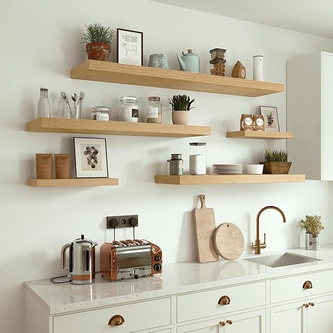 10 inches Deep Floating Shelves 36 inch Long, Large Oak Wall Shelves Heavy Duty 70 lbs for Bedroom, Bathroom, Living Room, Kitchen, Office, Modern Shelf Home Decor with Invisible Bracket-CasaMuseHome
