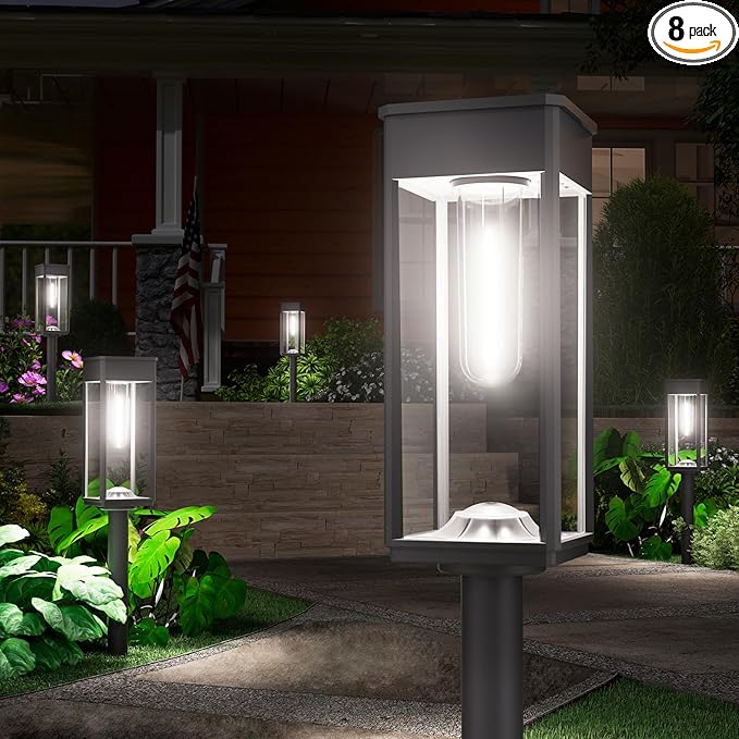 8 Pack Bright Solar Pathway Lights, IP65 Waterproof Outdoor Garden Path Lights, Solar Powered for Yard, Lawn, Walkway, Driveway Landscape Lighting (Cool White)-CasaMuseHome