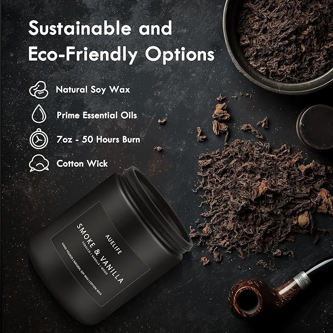 2 Pack Candle | Smoke & Vanilla + Whiskey Tobacco - Candles for Men - Masculine Candle, Soy Candles for Home Scented - Gifts for Men, Home Fragrance Manly Gifts - Each of 7oz-CasaMuseHome