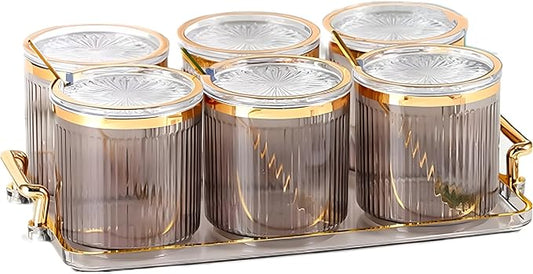 Acrylic Condiment Spice Jars,Condiment Spice Box With Lids and Spoons and Tray,Clear Plastic Condiment Canisters,Seasoning Box 6 Pack,Seasoning Box Set for Kitchen to Storage Salt,Paprika,Sugar-CasaMuseHome