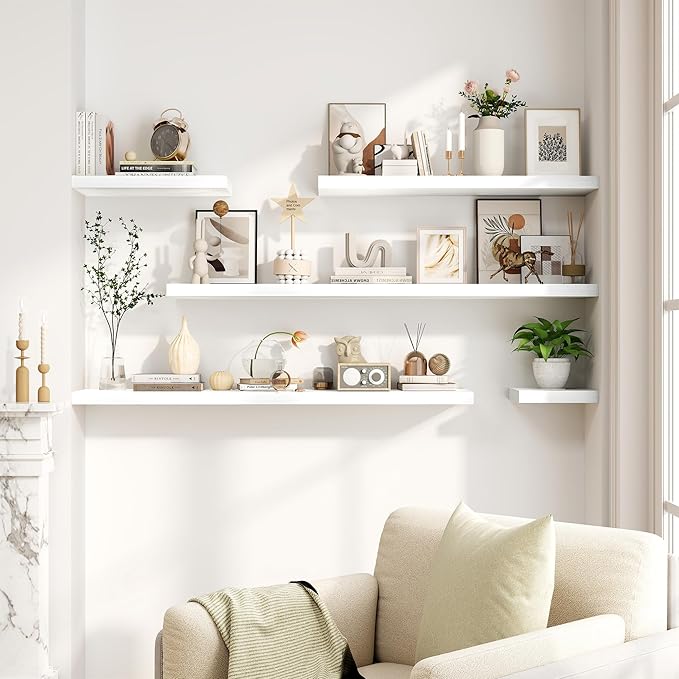 8 Inch Deep Floating Shelves White, Rustic Wood Floating Shelf for Home Decor, 8 x 8 Inch Square Wall Shelves, Wooden Storage & Display Shelves for Kitchen, Bathroom, Living Room, Set of 2-CasaMuseHome