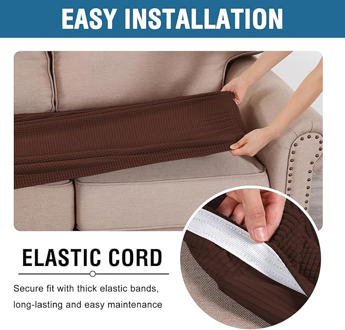 H.VERSAILTEX Super Stretch Individual Seat Cushion Covers Sofa Covers Couch Cushion Covers Slipcover Sets Thick Jacquard Textured Twill Fabric (1 Piece Sofa Cushion Cover, Burnt Brick)-CasaMuseHome