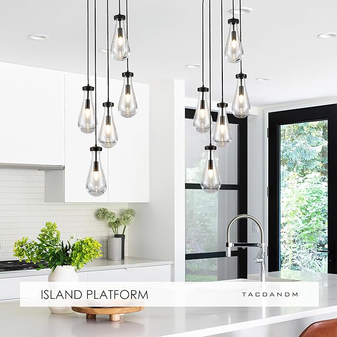 5-Light Raindrop Pendant Light Fixtures, Black Glass Pendant Lighting, Teardrops Modern Hanging Light for Entryway Foyer Kitchen Island Dining Living Room Hallway-CasaMuseHome